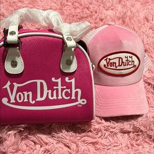 Von Dutch Pink Bag and Hat Set